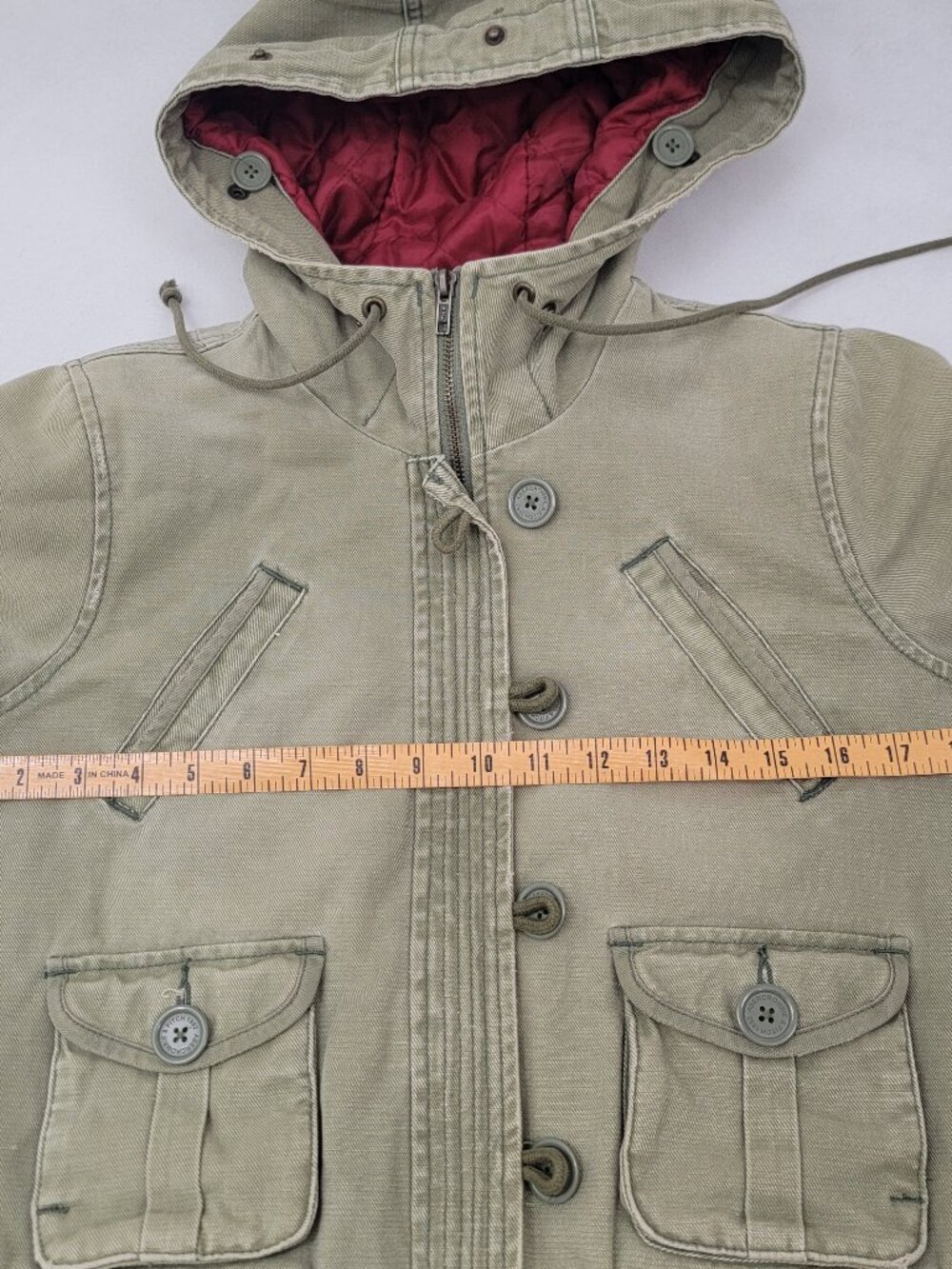 ABERCROMBIE & FITCH Womens Jacket M Cropped GREEN Utility Bomber Quilted VTG Y2K - Picture 11 of 15